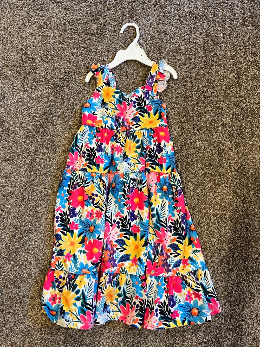 Girls Bright Floral Tiered Sundress - Multicolor